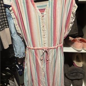 Time and Tru Striped Midi Dress - Pastel Colors—Pink, Blue, Cream